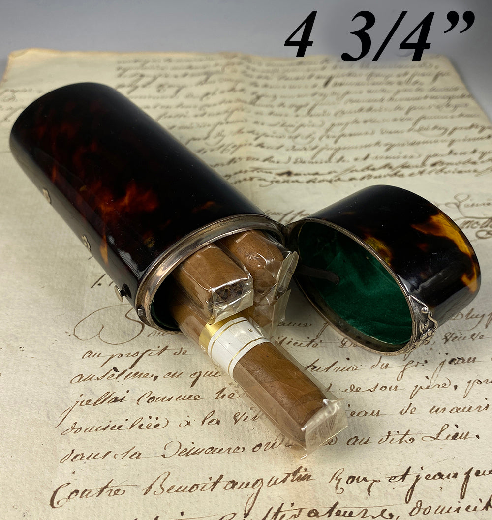 Antique Tortoise Shell and Silver Cigar or Spectacles or Perfume Flask Box, Case 2, Etui, c.1900-1920