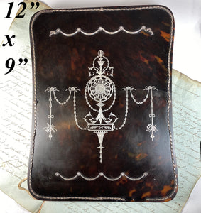 RARE Antique c.1850s French Tortoise Shell and Sterling Silver Folio, Blotter, Stationery Box, 12" x 9"