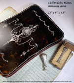 RARE Antique c.1850s French Tortoise Shell and Sterling Silver Folio, Blotter, Stationery Box, 12" x 9"