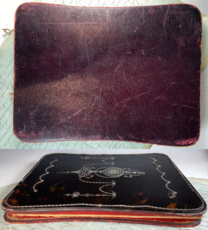 RARE Antique c.1850s French Tortoise Shell and Sterling Silver Folio, Blotter, Stationery Box, 12" x 9"