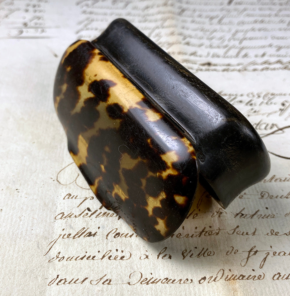 Fine Antique French Victorian Era Mottled Tortoise Shell and Horn Snuff Box, 3 1/2" Long