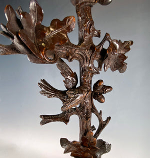 Antique Swiss Black Forest Hand Carved 19" Tall Crucifix, Cross with Fox and Birds, Acorns and Oak Leaves