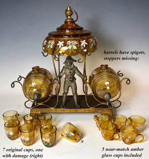 RARE Antique French Figural Liqueur Barrel & Cups Cabaret, Caddy, Server with Jester not Blackamoor