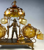 RARE Antique French Figural Liqueur Barrel & Cups Cabaret, Caddy, Server with Jester not Blackamoor