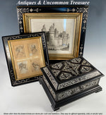 Antique 13.5" Italian Ebony and Ivory Marquetry Neo-Renaissance Chest, Necessaire Casket, Vanity Box