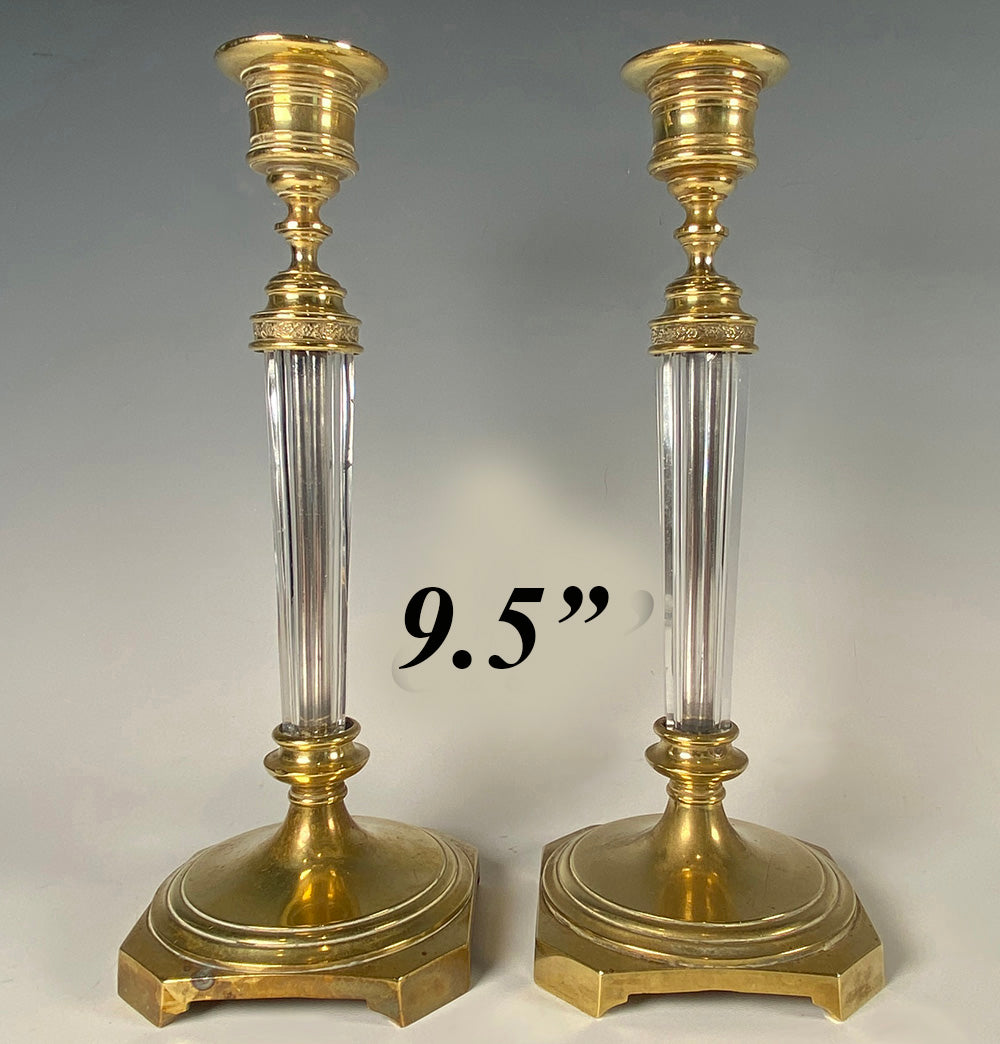 Vintage Pair of French Faceted Crystal Candlesticks, Candle Holder Pair 9.5" Tall, Baccarat?