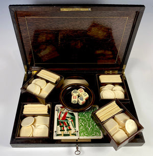 Fine Antique French Napoleon III (1840-70) Gaming or Game Box with Cards and Gambling Chips