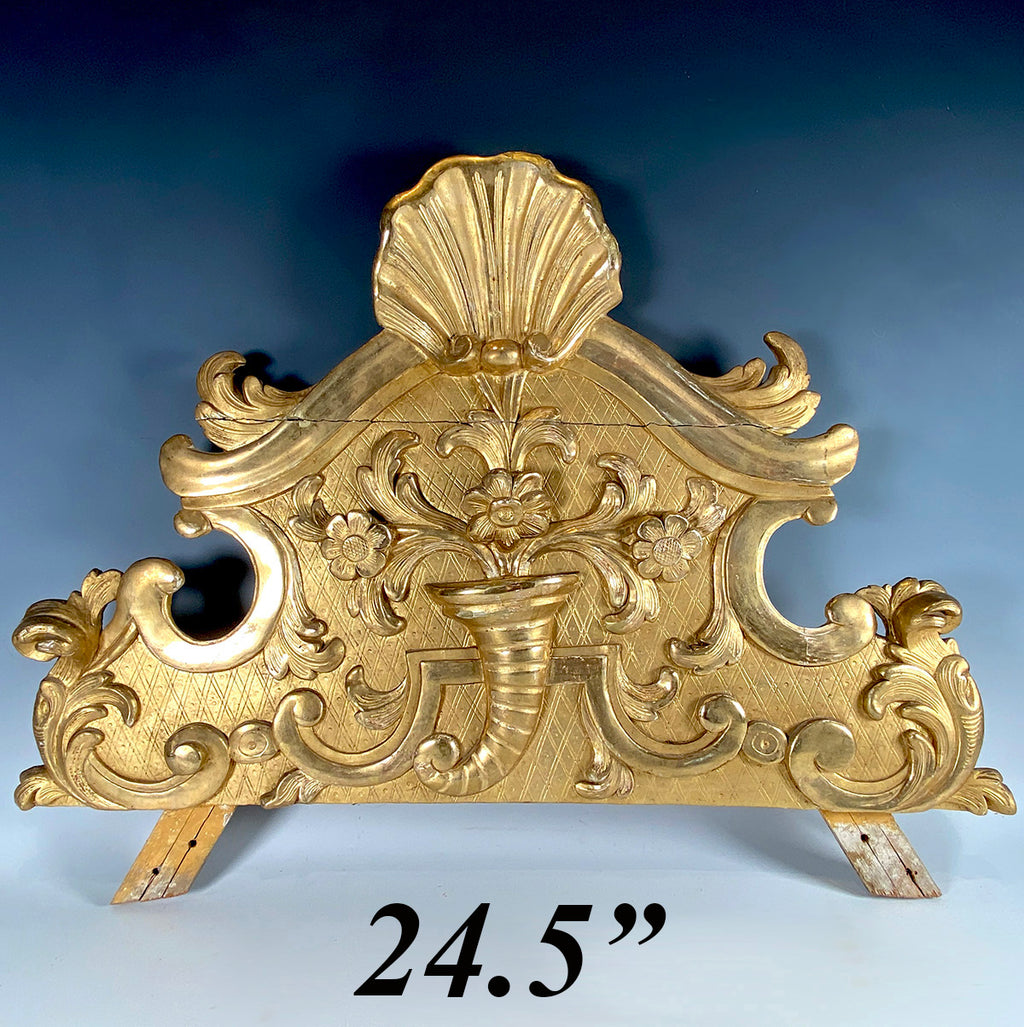 Antique French Hand Carved Gilded 24.5" Wood Pediment, Top for a Mirror or Frame or Doorway