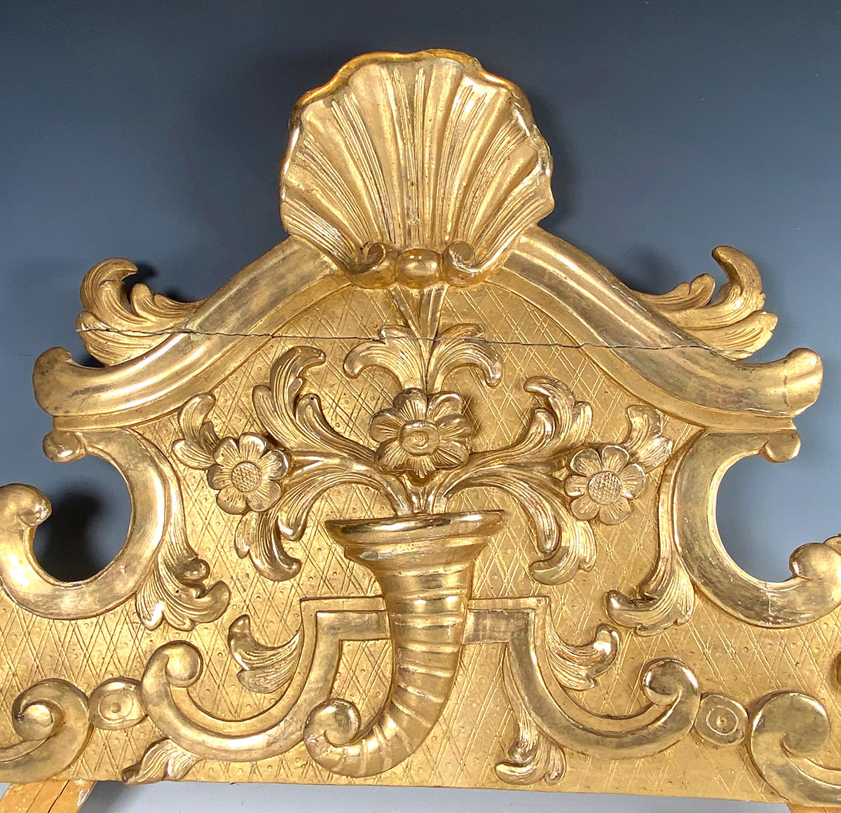 Antique French Hand Carved Gilded 24.5" Wood Pediment, Top for a Mirror or Frame or Doorway