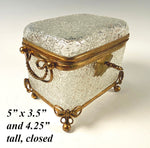 Antique French Crackle Glass & Bronze Mount Sugar Caddy, Casket or Jewelry Box, Lock, Key