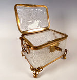 Antique French Crackle Glass & Bronze Mount Sugar Caddy, Casket or Jewelry Box, Lock, Key