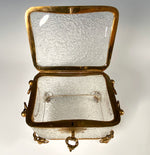 Antique French Crackle Glass & Bronze Mount Sugar Caddy, Casket or Jewelry Box, Lock, Key