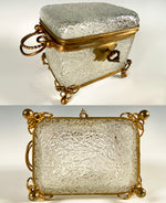 Antique French Crackle Glass & Bronze Mount Sugar Caddy, Casket or Jewelry Box, Lock, Key