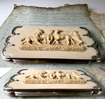 Spectacular Antique French Hand Carved Ivory Cigar Case, Spectacles Etui, 4 Dogs, Whippets