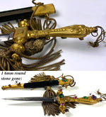 Antique Jeweled French Letter Opener, Paper Knife, Desktop Decoration, Metallic Tassles