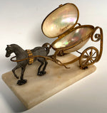 Antique French Palais Royal Mother of Pearl Shell Egg Carriage with Horse on Alabaster