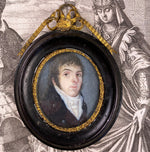 Fine Id'd and Dated 1803 French Portrait Miniature Napoleon Era in Bowtop Frame