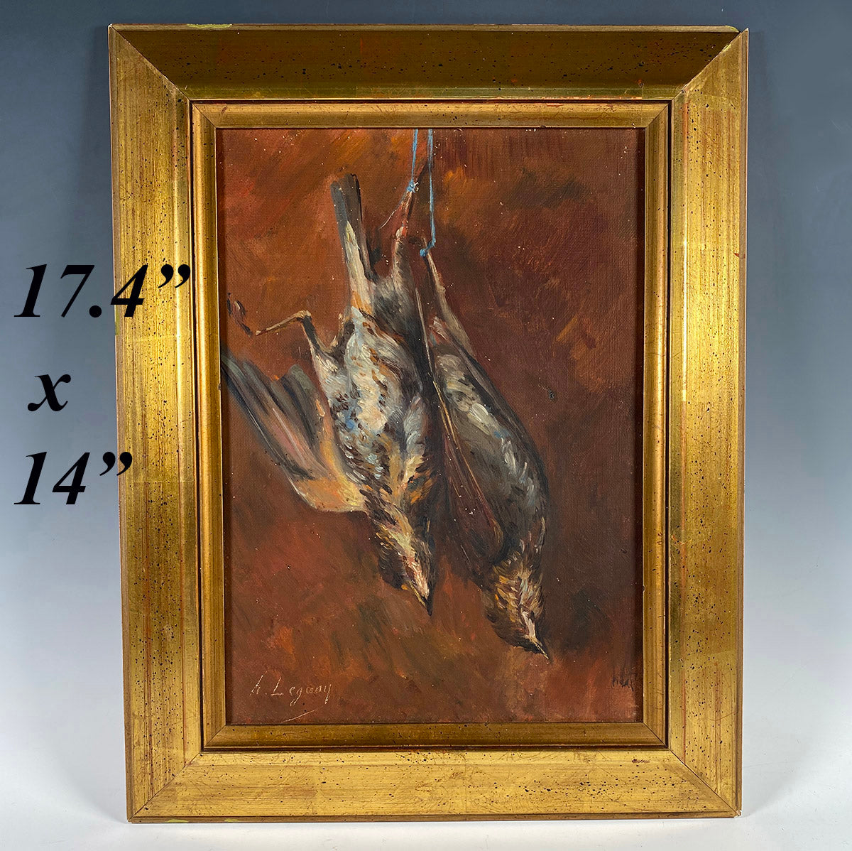 Vintage French Impressionist Oil Painting, Nature Mort or Still Life with Birds 17.5" x 14"