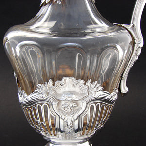 Gorgeous Antique French Sterling Silver & Cut Glass 30oz Wine Decanter or Claret Jug, Rococo Style