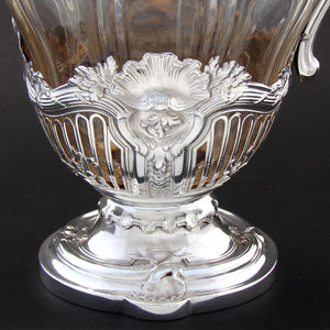 Gorgeous Antique French Sterling Silver & Cut Glass 30oz Wine Decanter or Claret Jug, Rococo Style
