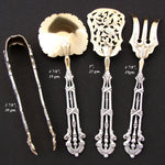 Antique French Sterling Silver & 18k Gold "Vermeil" 4pc Hors d'Oeuvre Serving Set, Reticulated