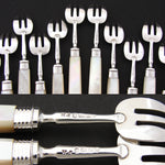 Elegant Antique English Sterling Silver & Solid Mother of Pearl 12pc Shellfish or Oyster Fork Set