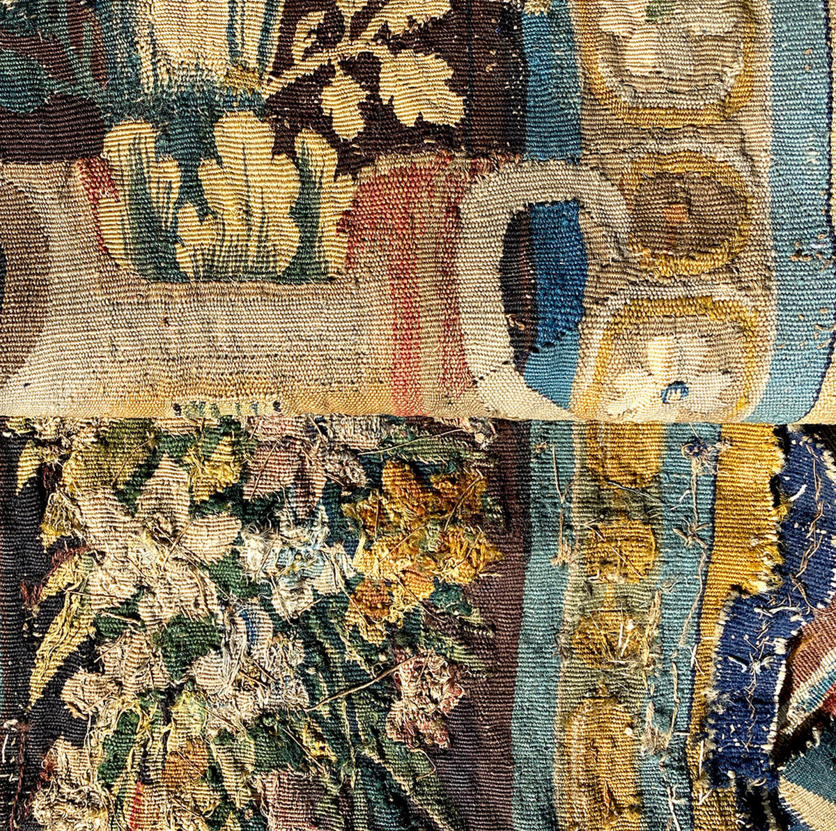 Pair Large Fine Antique Flemish Verdure Tapestry Panels, Frame or Make into Throw Pillows (2)
