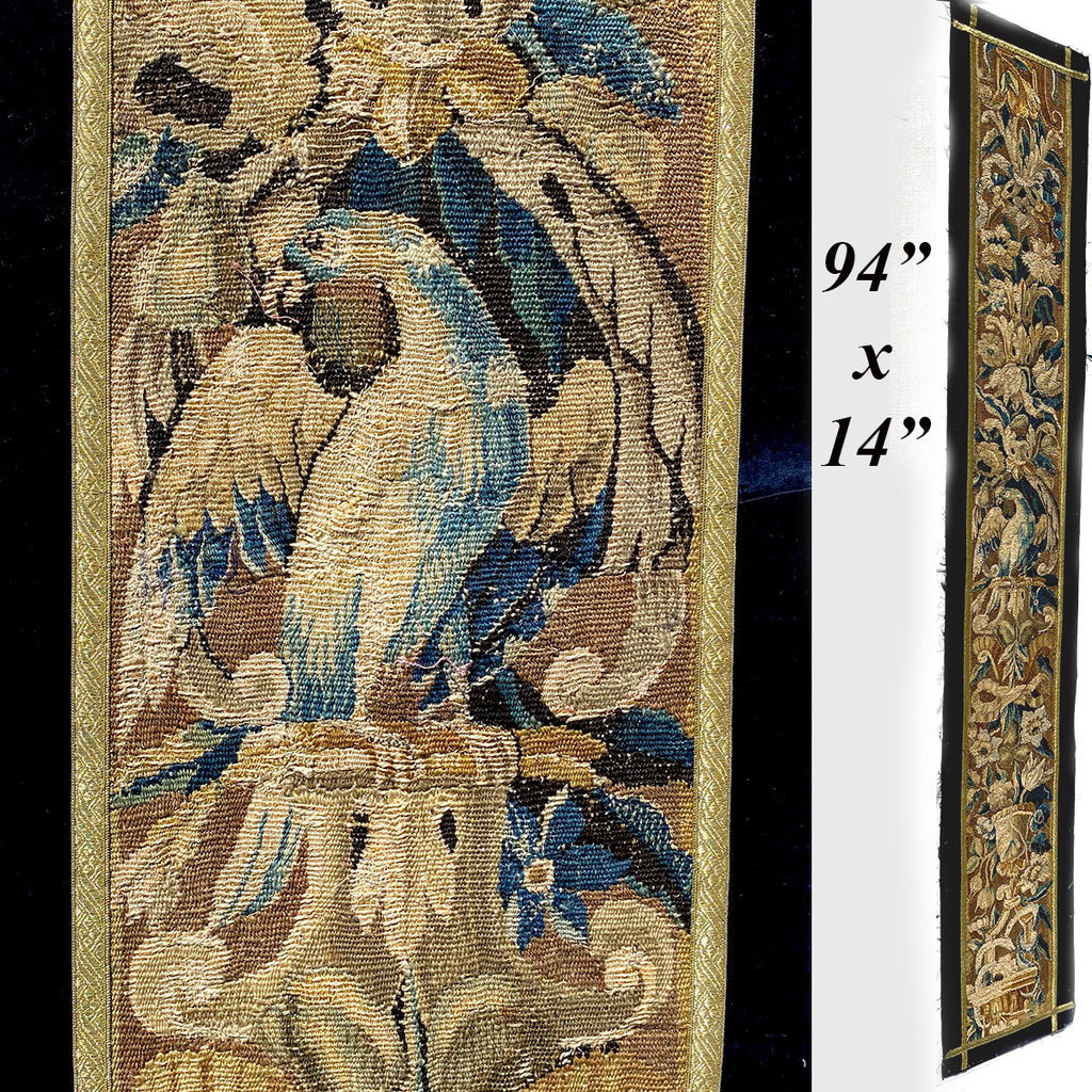 Superb 94" x 14" c.1600s Flemish Verdure Tapestry Panel with Eagle, Restorations Done, 17th Century