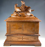 Antique HC Swiss 3-Tier Jewelry Box, Casket, 2 Game Birds up Top, c.1900-1920s