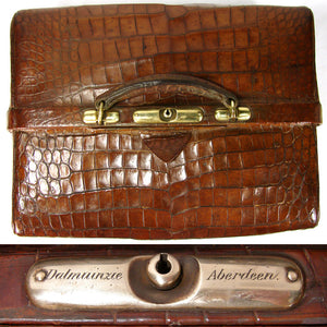 Superb Large Antique Victorian Era 15" Alligator or Croc Travel Case, Marked "Dalmuinzie - Aberdeen"