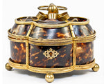 C.1840s Antique French Tortoise Shell Jewelry Casket, 5" x 4" Quatrefoil