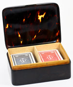 Antique Edwardian Era Tortoise Shell 2-Deck Bridge Cards Caddy, Game Box, Casket, Case - 4.5" x 3.5"