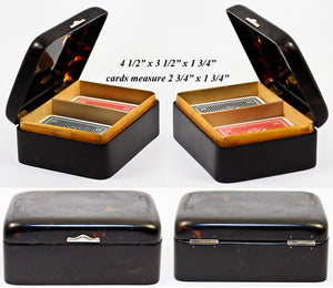 Antique Edwardian Era Tortoise Shell 2-Deck Bridge Cards Caddy, Game Box, Casket, Case - 4.5" x 3.5"