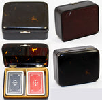 Antique Edwardian Era Tortoise Shell 2-Deck Bridge Cards Caddy, Game Box, Casket, Case - 4.5" x 3.5"