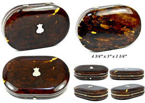 Rare Fine Antique English "Mappin & Webb" Tortoise Shell Sewing Case, Etui, Mother of Pearl Implements