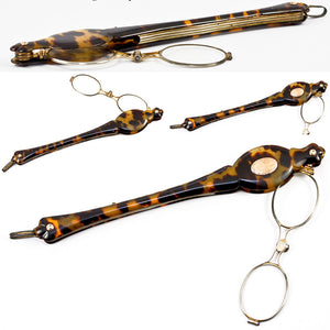 Antique French Tortoise Shell & 18k Gold Lorgnette c. 1820- 50, Complete