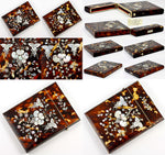 Stunning Victorian Tortoise Shell Card Case with Mother of Pearl Marquetry, Silver Stringing - Tortoiseshell