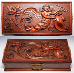 Antique Hand Carved Neo Renaissance c.1700s Chimera Panel Made into c.1800s 19.25" Long Box, Jewelry Casket