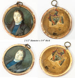 Antique French Portrait Miniature in 18k Gold Locket Frame, Signed by Artist, Motier