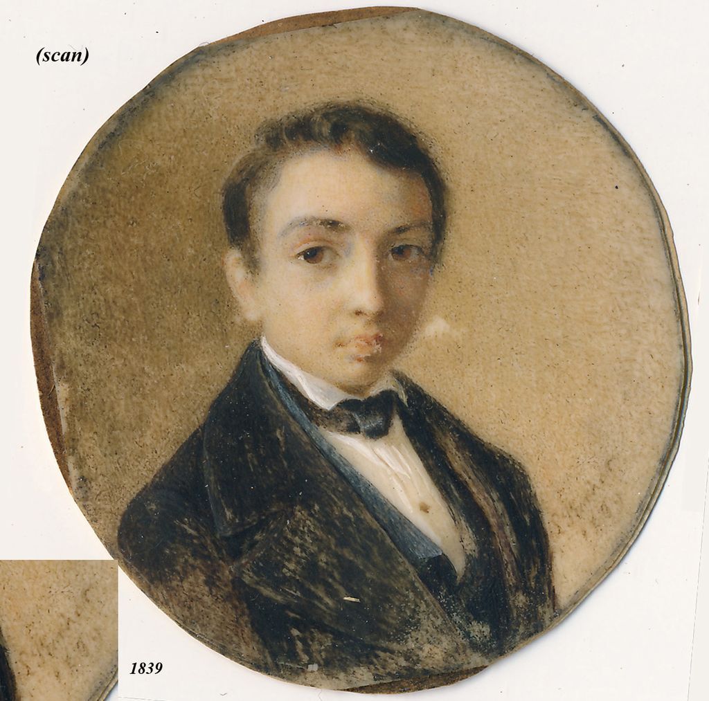 Antique French Portrait Miniature, Young Pre-Teenage Boy, Gutta Percha Frame