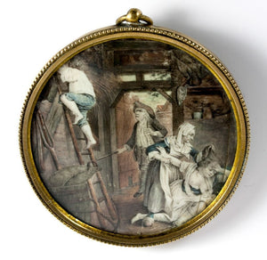 RARE Antique Portrait Miniature, French Painting, "Lost Virtue", c.1800 "Naughty"