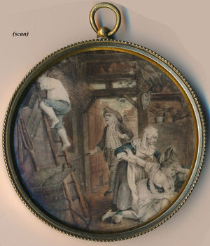 RARE Antique Portrait Miniature, French Painting, "Lost Virtue", c.1800 "Naughty"