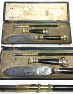 Antique c.1830s French Writer's Set in Etui, Pen, Wax Seal w Crown Monogram, Letter Opener