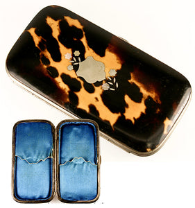 Fine Quality Antique French Faux Tortoise Shell Cigar or Spectacles Case, Silk Interior