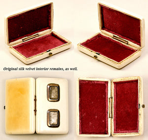 Antique Dual Hair Memento Ivory Patch Box, 18K Gold Mounts - RARE and wonderful!