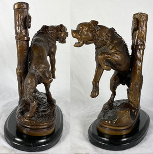 Antique French Animalier Bronze Dog Sculpture, Charles Valton (French 1851 - 1918) Mastiff