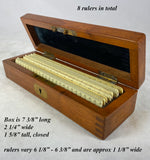 Rare Antique Victorian Era Box Set of 8 Ivory Drafting Rulers, Signature English Maker