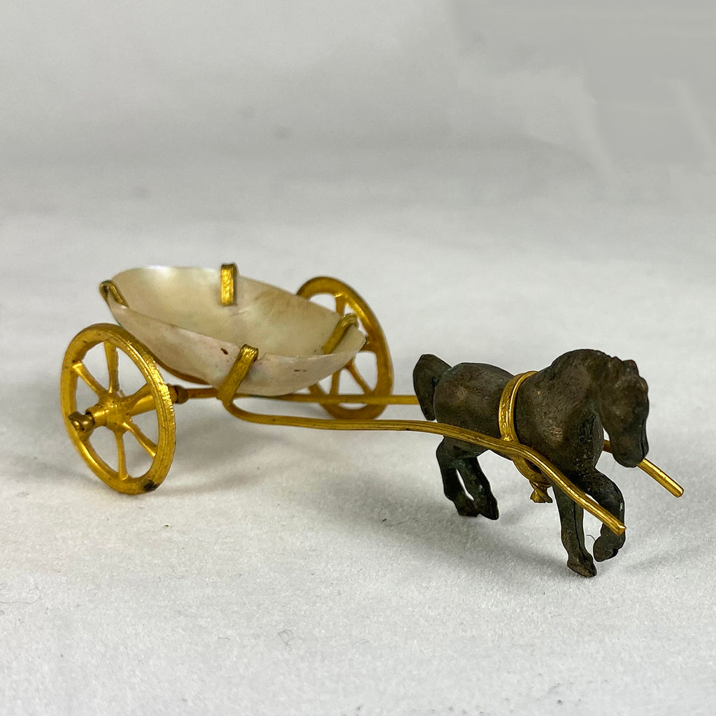 Antique Miniature Carriage, Palais Royal Mother of Pearl Shell with Horse, Thimble Holder