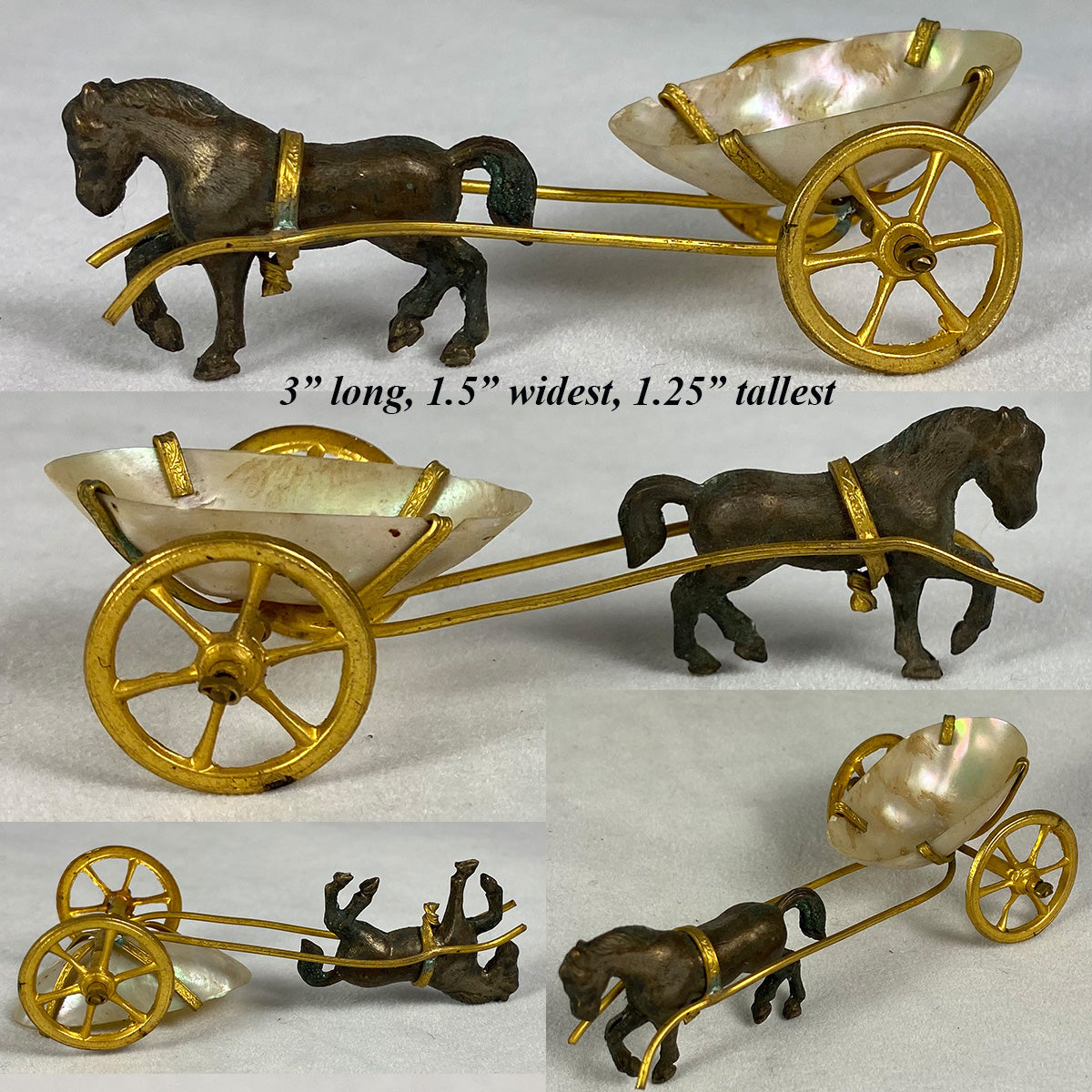 Antique Miniature Carriage, Palais Royal Mother of Pearl Shell with Horse, Thimble Holder