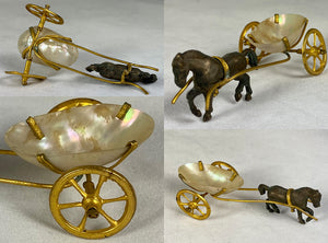 Antique Miniature Carriage, Palais Royal Mother of Pearl Shell with Horse, Thimble Holder